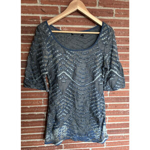 Peruvian Connection Pima Cotton Jacquard Tunic Top Blue Chevron